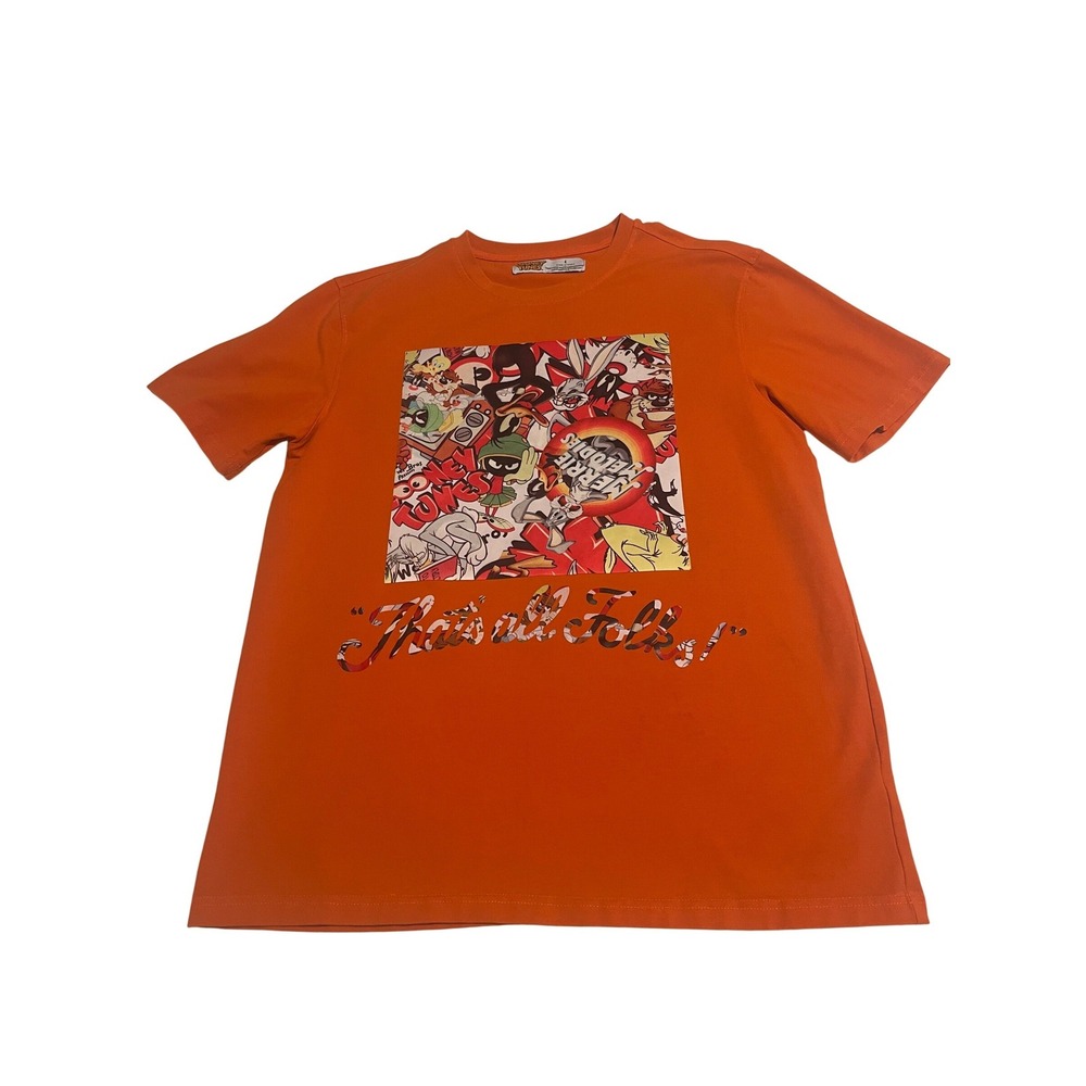 00758 Looney Tunes Orange Graphic T Shirt Bugs Bunny Marvin The Martian Mens L - Picture 4 of 12